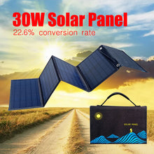 Load image into Gallery viewer, 30W Solar Panel Portable Folding Bag Solar Charger Outdoor Power Supply for Mobile Phone Power Generator
